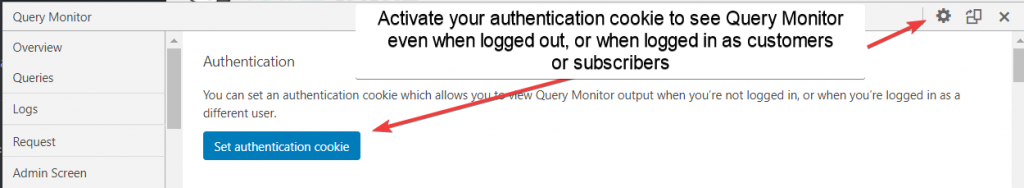 Habilite o cookie de autenticação do Query Monitor para ver as velocidades de geração de página para outros usuários